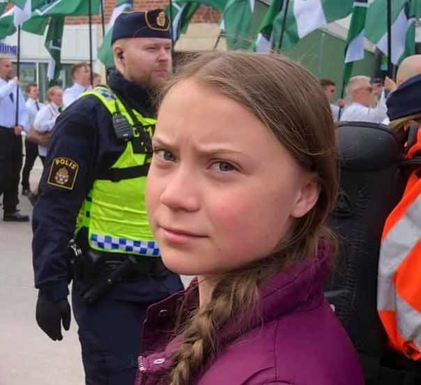 Greta Thunberg , lors d'une manifestation pour le climat en Suède